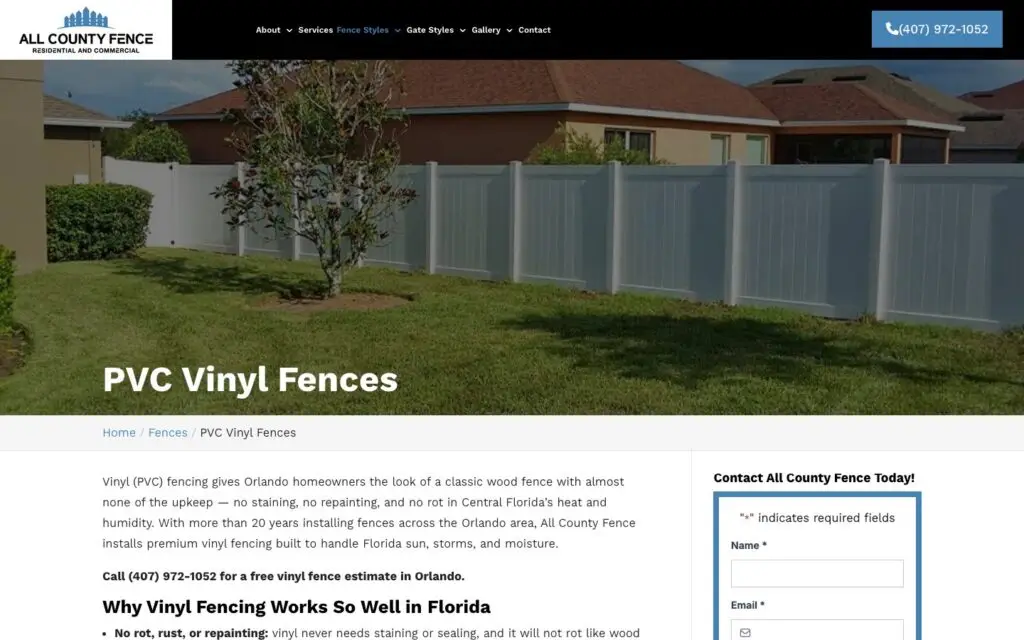 All County Fence PVC vinyl fences service page