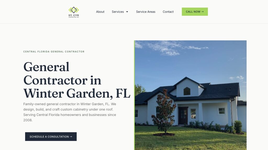 St. Cyr Contracting homepage, built by DropShadow