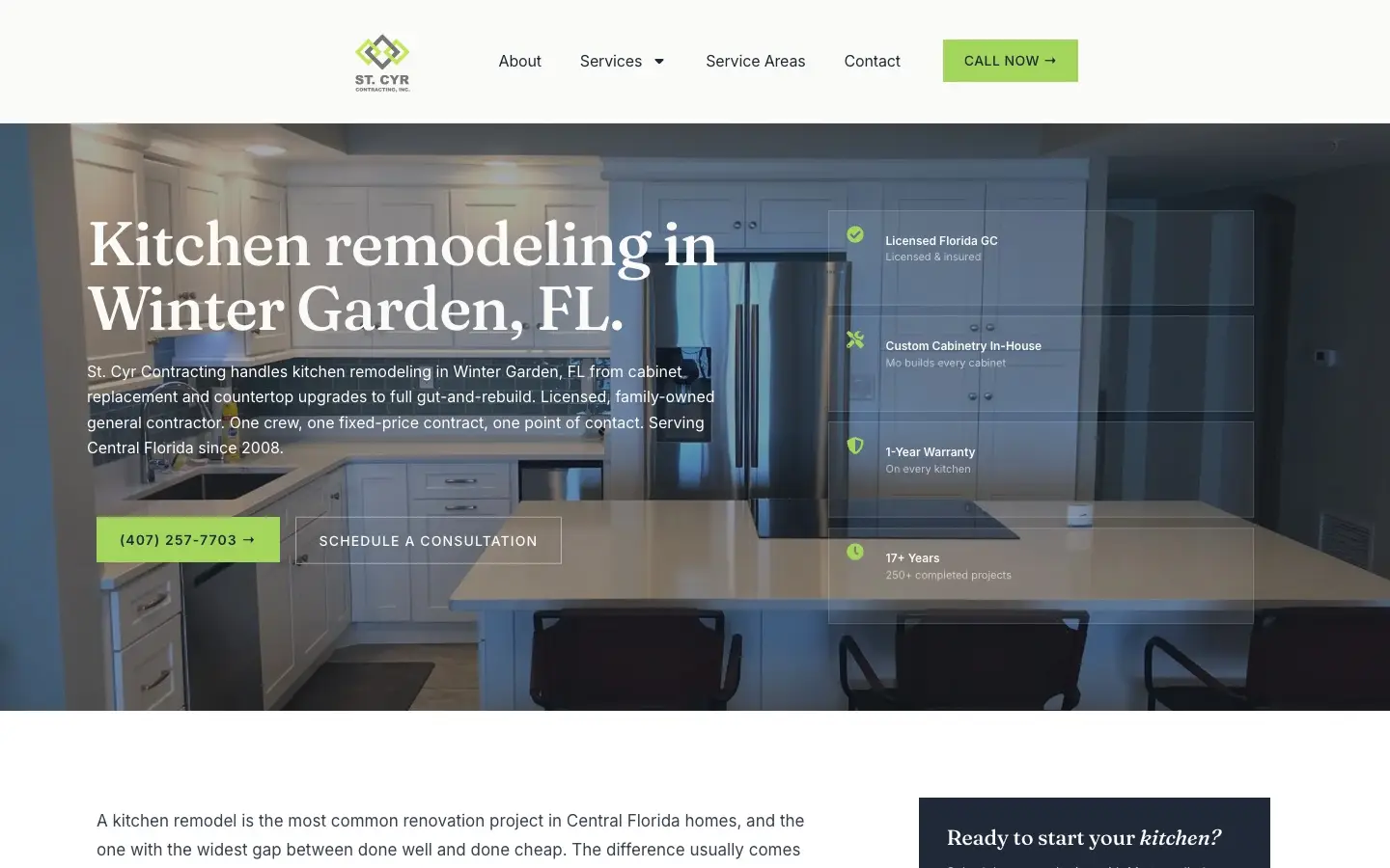 St. Cyr Contracting kitchen remodeling service page for Winter Garden